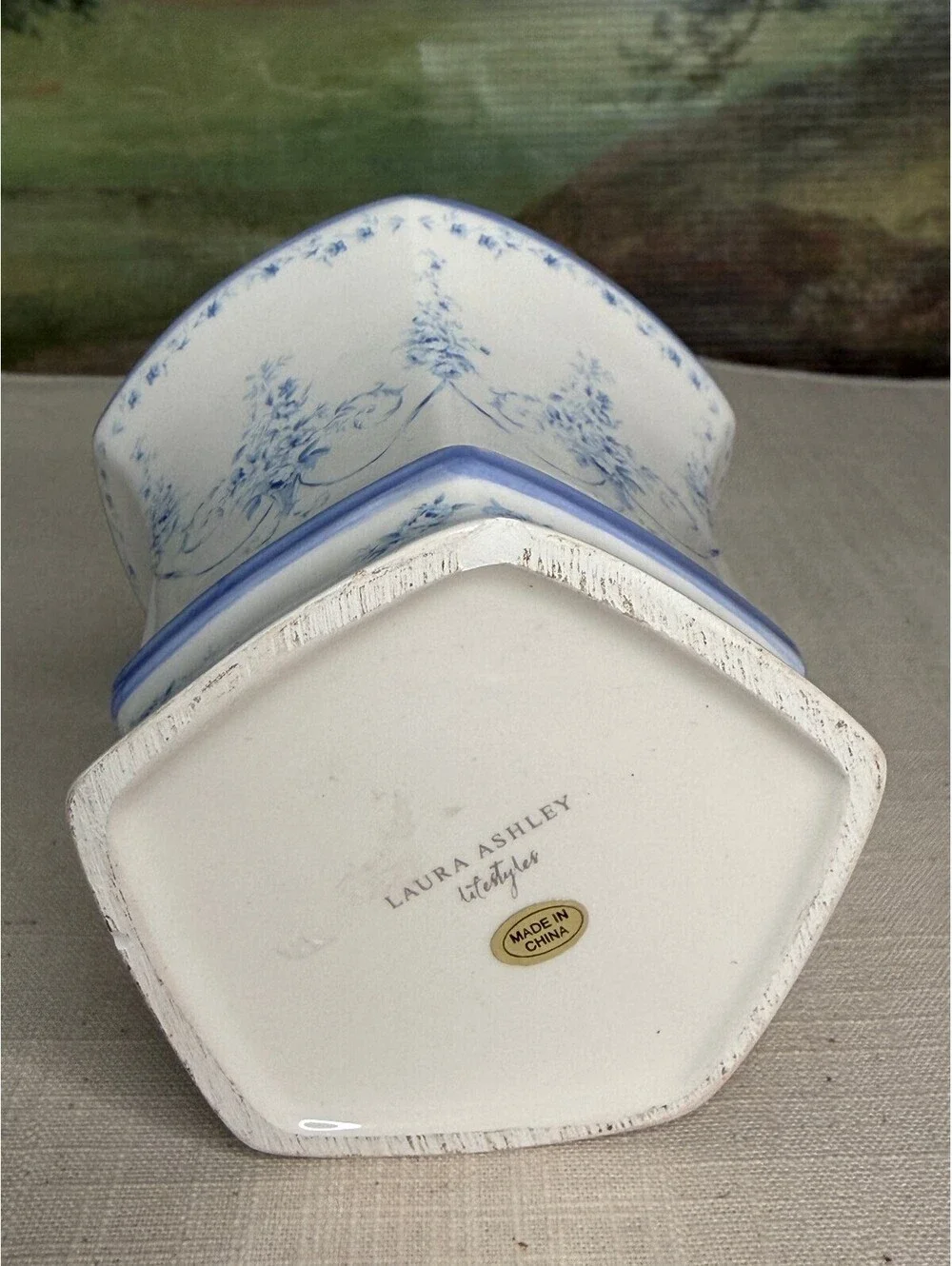 Laura Ashley Vintage Style Blue and White Floral Ceramic Vase